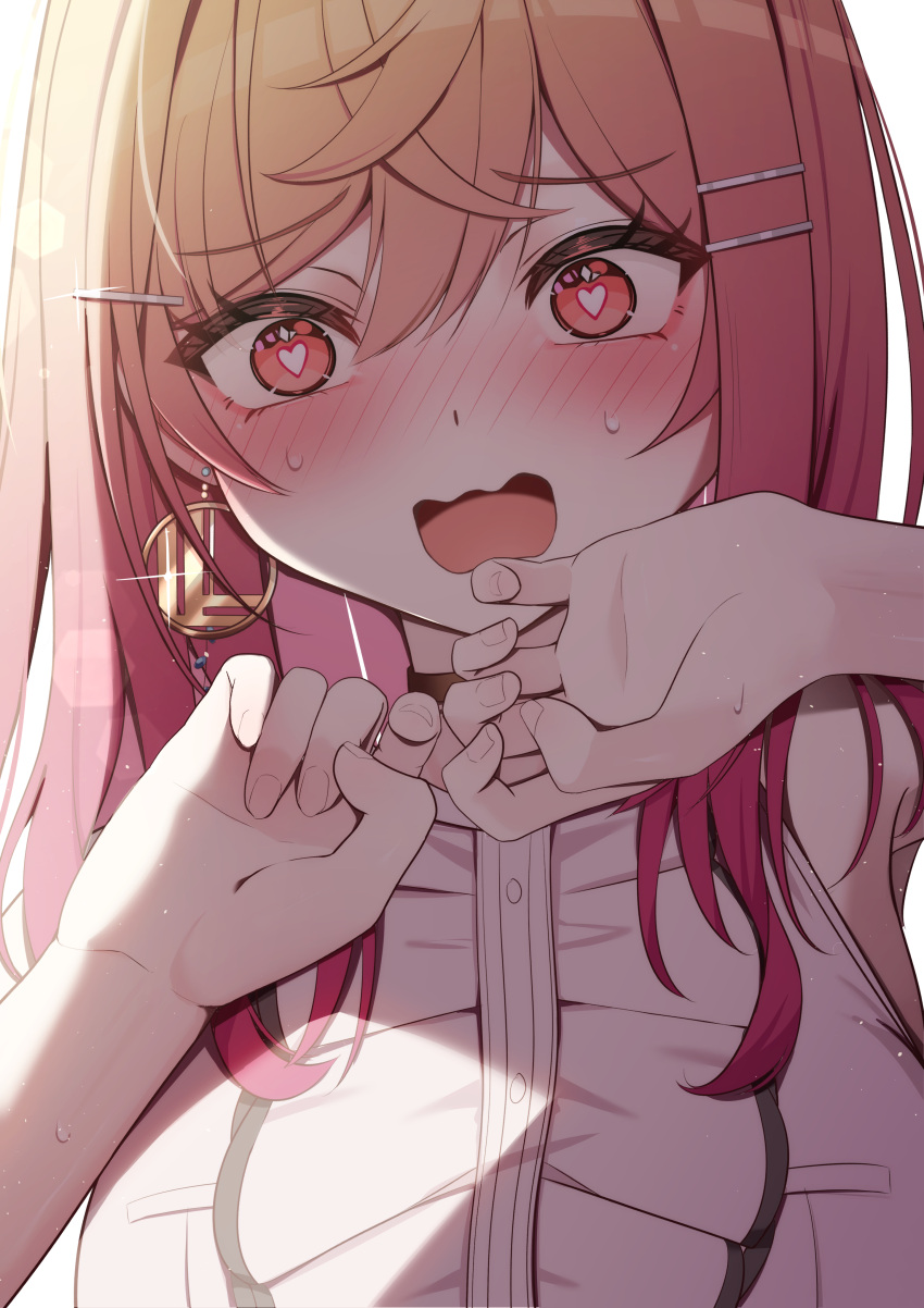 1girl, absurdres, akuame_(ring3922), blouse, blush, breasts, center_frills, confession