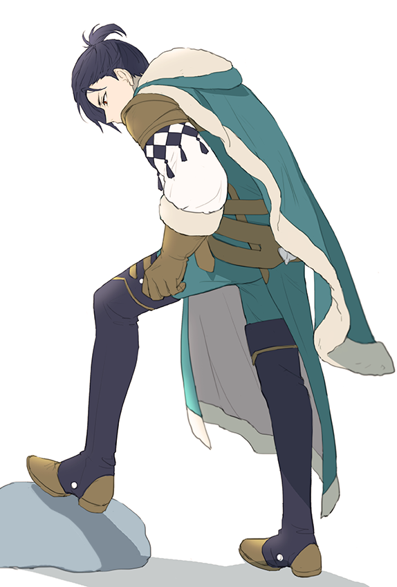 1boy, aqua_cape, armor, belt, blue_hair, brown_belt, brown_eyes, brown_gloves