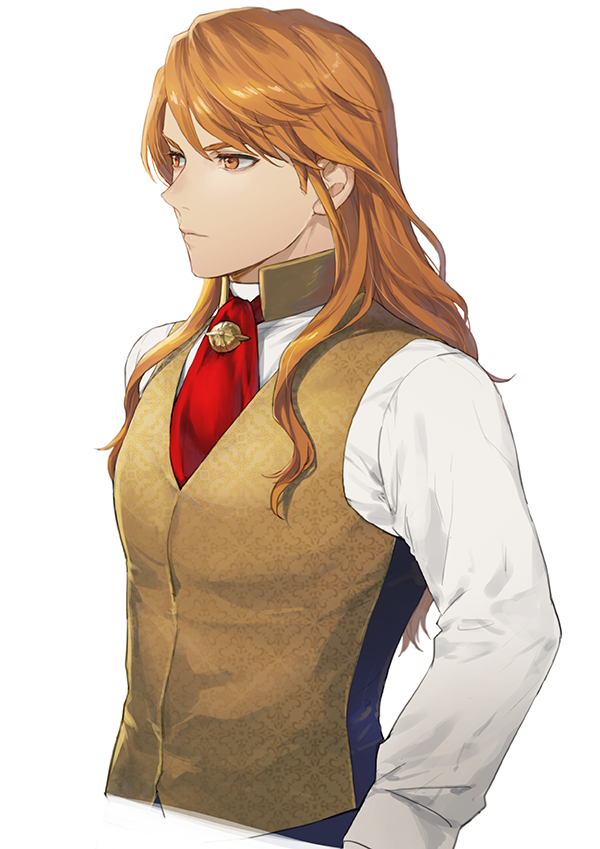 1boy, ascot, brown_vest, closed_mouth, commentary_request, cropped_torso, ferdinand_von_aegir, ferdinand_von_aegir_(timeskip)