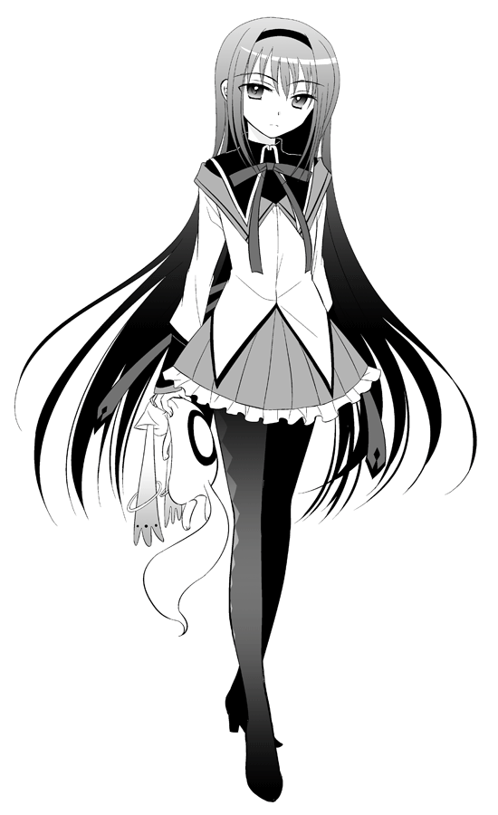 akemi_homura, bad_id, boots, headband, kyubey, kyuubee, long_hair, magical_girl