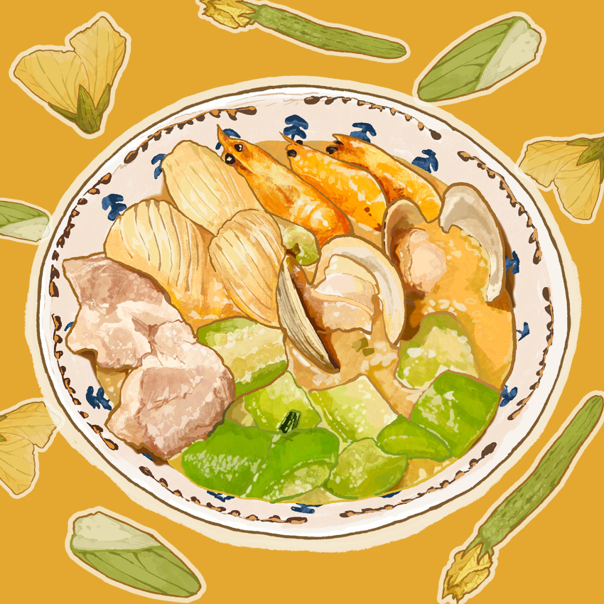 bowl, bukepan_menpou, food, food_focus, highres, no_humans, orange_background, original
