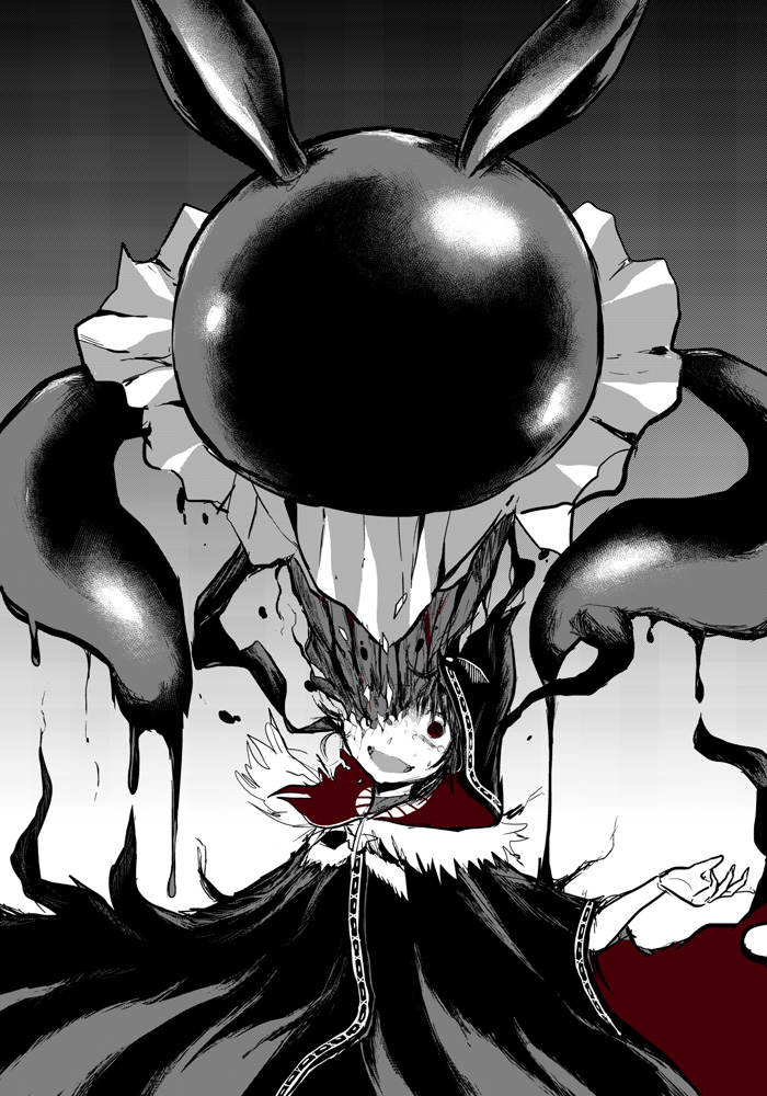 1girl, cloak, cowboy_shot, despair, feather_(magia_record), hood, hood_up, hooded_cloak