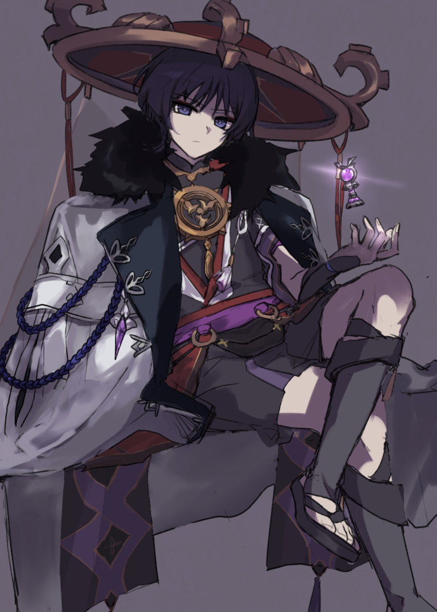 153107, 1boy, aiguillette, arm_at_side, armor, black_bodysuit, black_hair, black_kimono