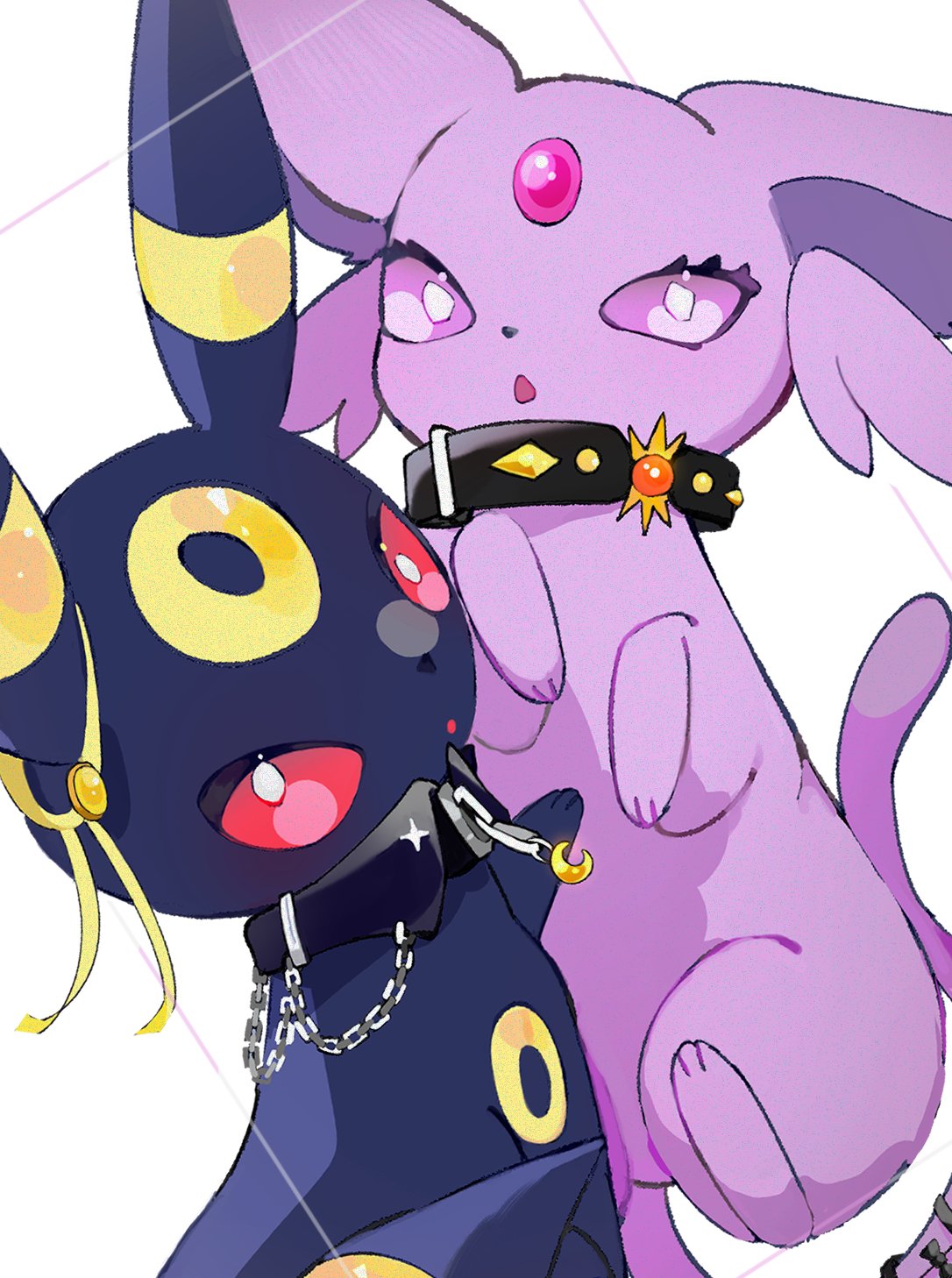 :o, animal_focus, black_collar, black_fur, chain, collar, cyauken_(ouahloup), espeon