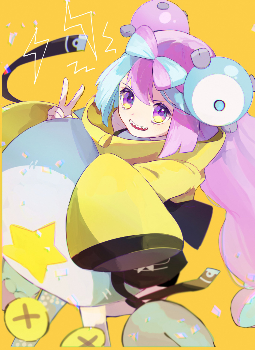 1girl, absurdres, bare_shoulders, blue_hair, bow-shaped_hair, character_hair_ornament, cyauken_(ouahloup), fake_hair_bun