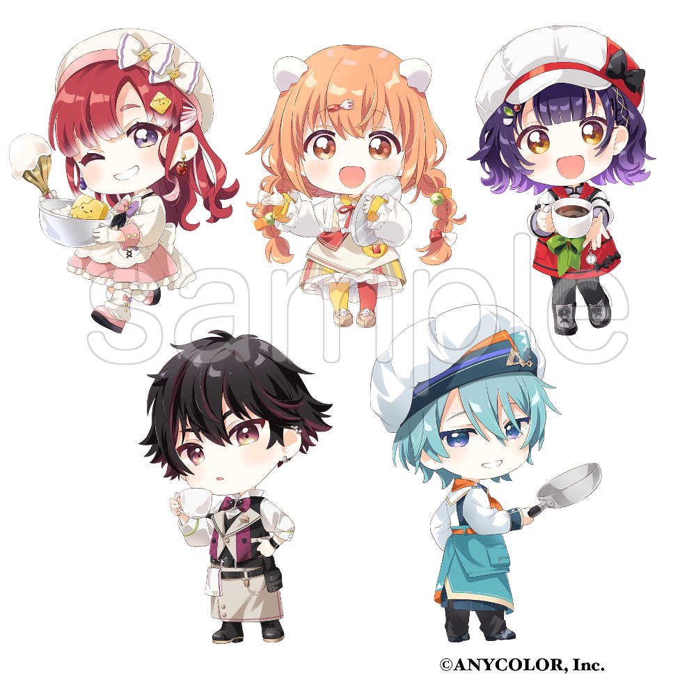 2boys, 3girls, :d, apron, aqua_apron, aqua_hair, ascot, belt