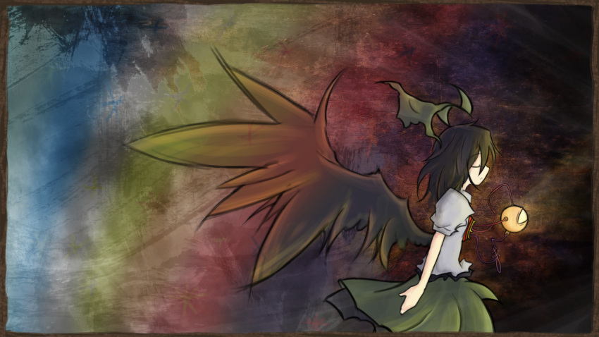 black_hair, closed_eyes, eyes_closed, highres, reiuji_utsuho, solo, touhou, wings