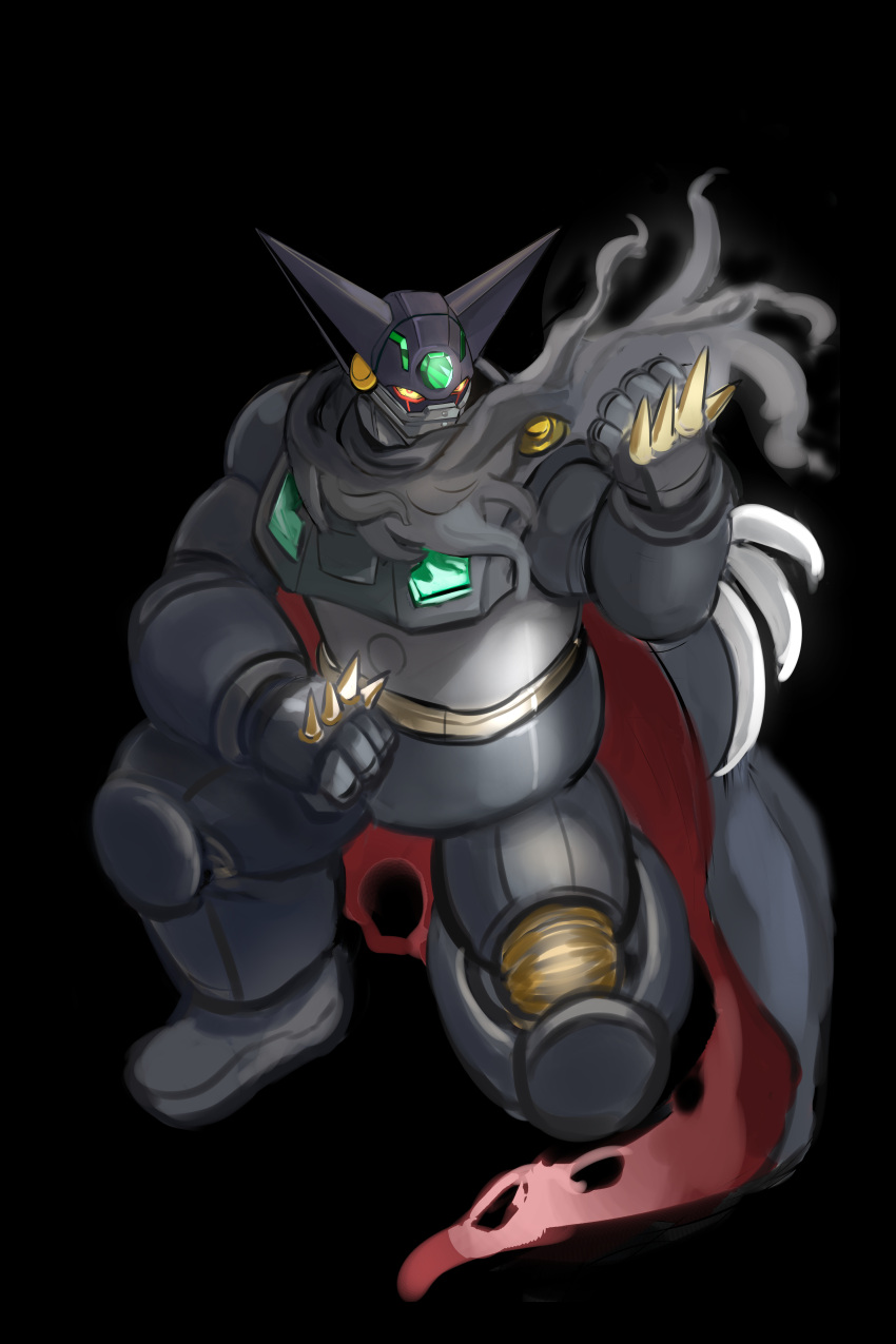 absurdres, arm_blade, armor, black_armor, black_getter, cape, colored_sclera, forehead_jewel