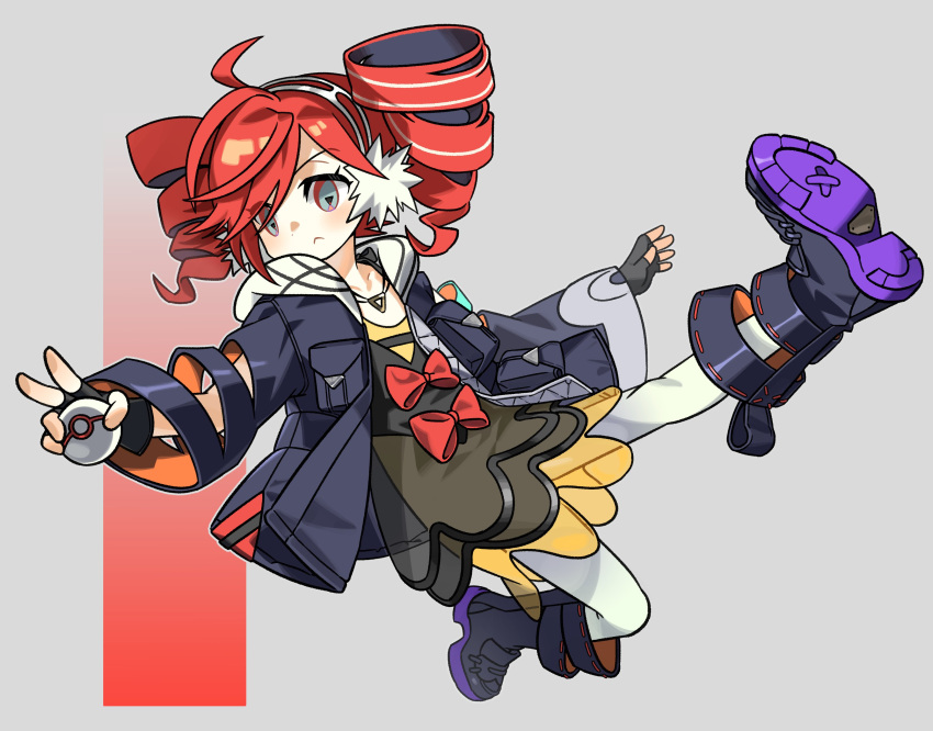 absurdres, black_dress, black_jacket, black_shoes, blush, boots, bow, closed_mouth