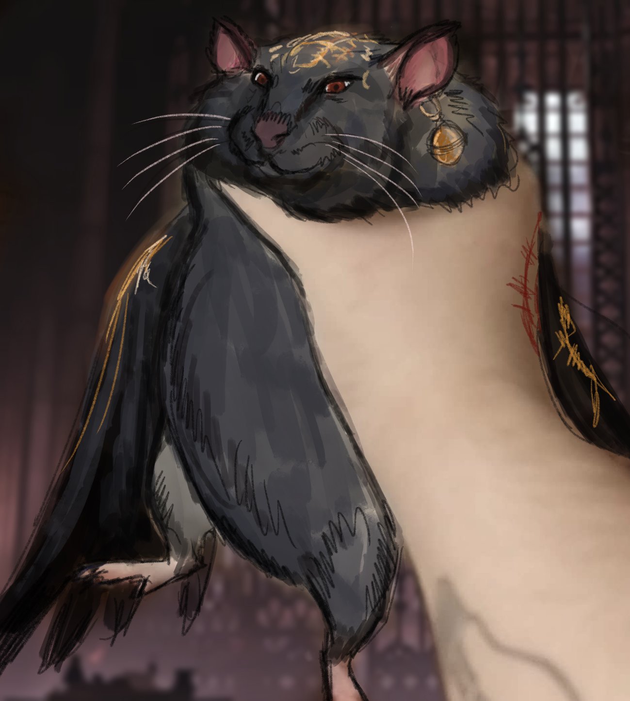 aira_papaaya, animal_ear_piercing, character_request, commentary, english_commentary, fat_rat_being_grabbed_(meme), highres, indoors