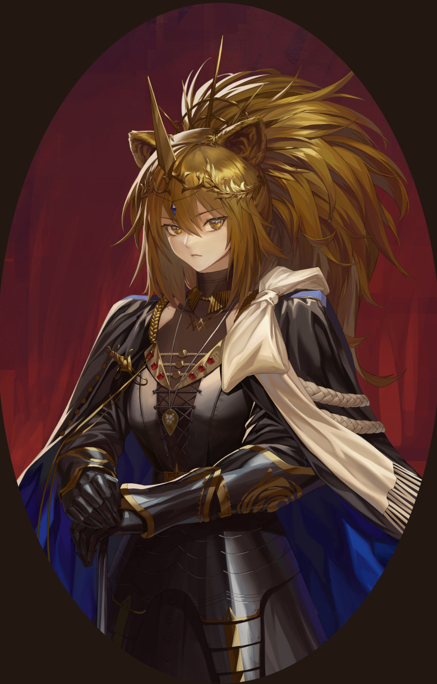1girl, absurdres, alphax, animal_ears, arknights, armor, black_armor, black_border