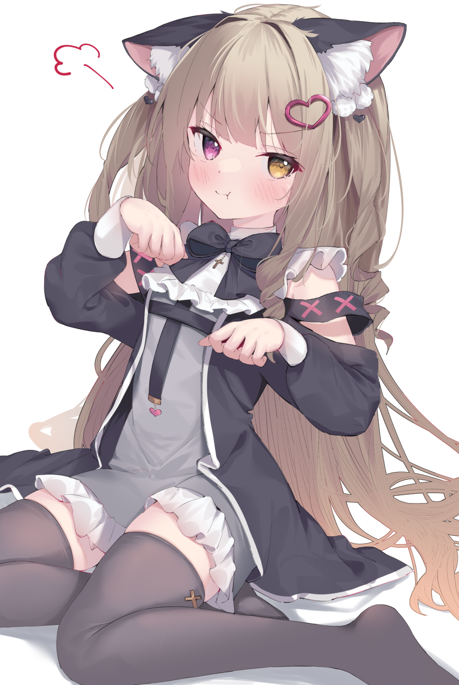 1girl, :t, animal_ear_fluff, animal_ears, blonde_hair, blush, brown_hair, cat_ears