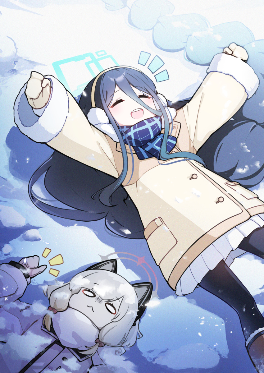 2girls, :<, absurdres, animal_ears, aris_(blue_archive), black_hair, black_pantyhose, blue_archive