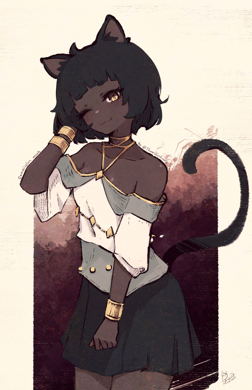 1girl, :3, absurdres, animal_ears, asha_the_shopkeeper_cat, black_hair, bracelet, cat_ears