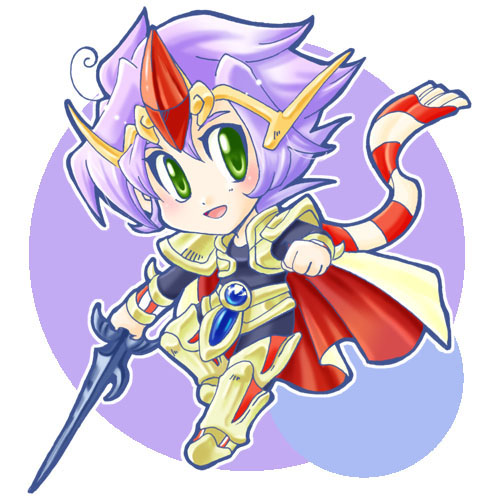 1boy, armor, armored_boots, black_bodysuit, blue_gemstone, bodysuit, boots, cape, cecil_harvey, chibi, chibi_only, circlet, dissidia_final_fantasy, final_fantasy, final_fantasy_iv, forehead_jewel, full_body, gem, gold_armor, green_eyes, holding, holding_sword, holding_weapon, light_blush, lowres, male_focus, open_mouth, paladin_(final_fantasy), purple_hair, red_cape, red_gemstone, shirokiya_tanbo, short_hair, smile, solo, sword, two-sided_cape, two-sided_fabric, weapon, yellow_cape