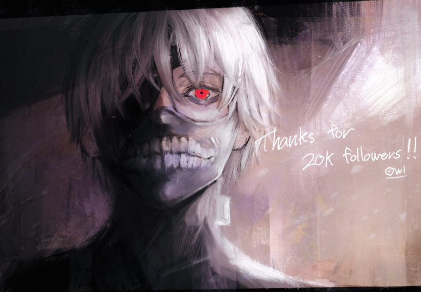 1boy, absurdres, colorful_background, grey_hair, highres, kaneki_ken, looking_at_viewer, male_focus