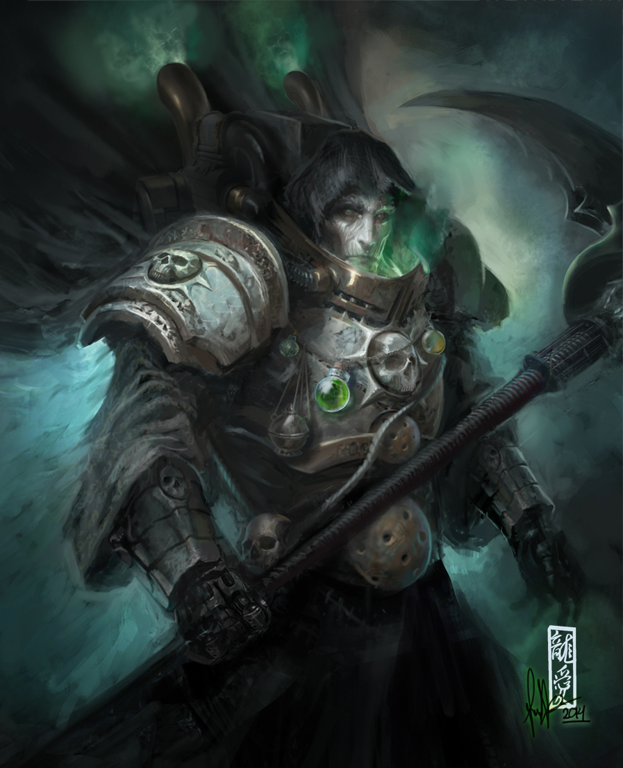 1boy, 2014, armor, artist_logo, artist_name, black_cloak, black_hood, breastplate