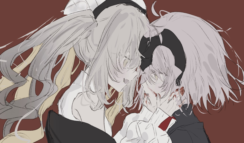 blonde_hair, blood, blood_on_face, blood_on_hands, colored_inner_hair, fate/grand_order, fate_(series), grey_hair