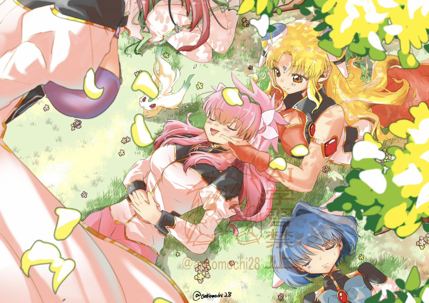 5girls, angel_wing_uniform, ankomochi28, blonde_hair, blue_hair, breasts, brown_eyes, china_dress