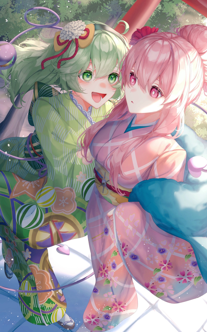 2girls, absurdres, alternate_costume, batory_ken, blush, breasts, commentary, dutch_angle