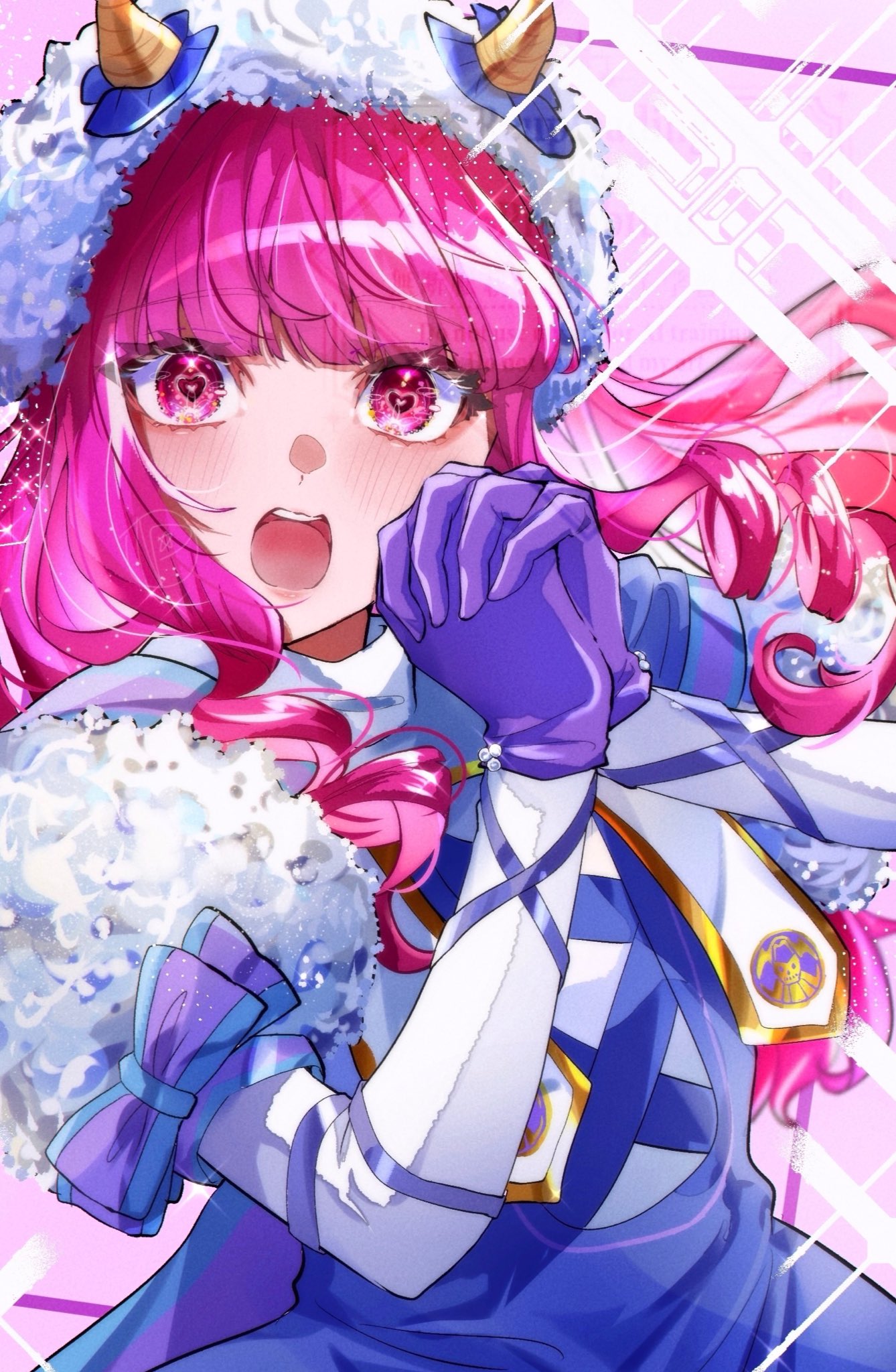 1girl, blue_dress, boquet_(super_sentai), cowboy_shot, dress, drill_hair, gloves, heart