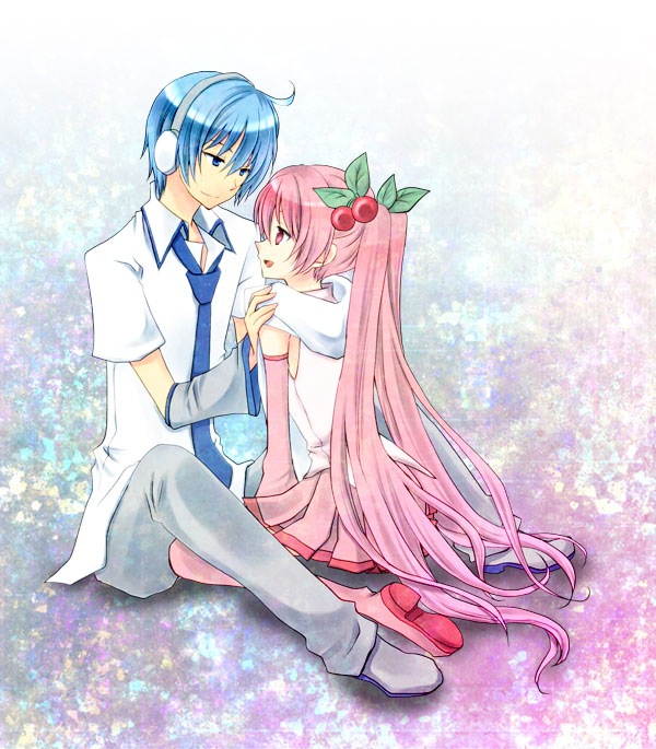 alternate_hair_color, aruhina, blue_eyes, blue_hair, boots, cherry, cosplay, detached_sleeves