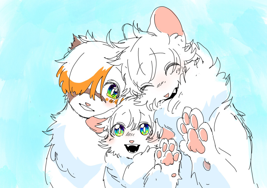 affectionate, animal, animal_focus, animification, blue_background, blush, brightheart, cat