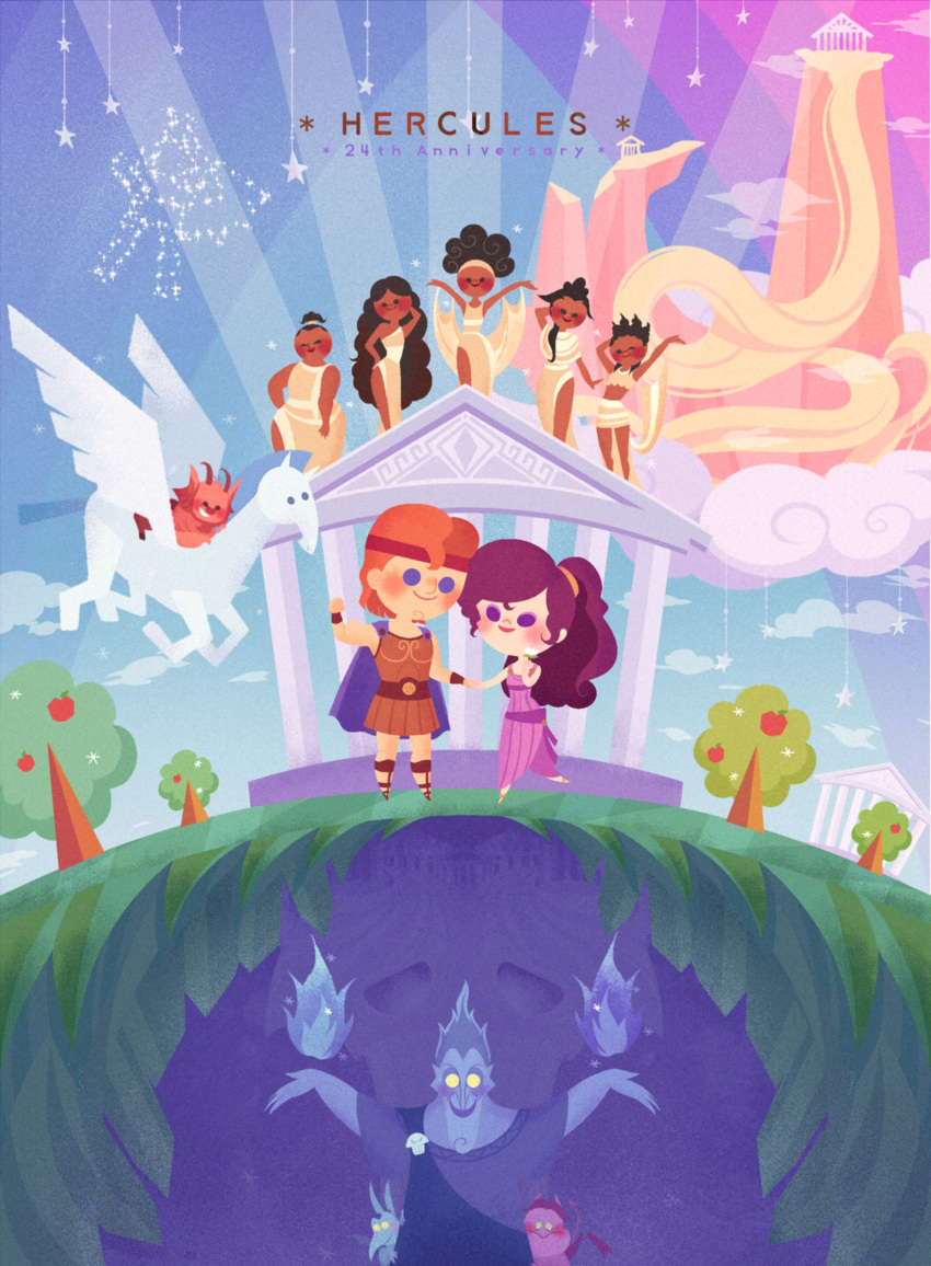 6+boys, 6+girls, :d, absurdres, ancient_greek_clothes, bangle, blue_cape, blue_eyes