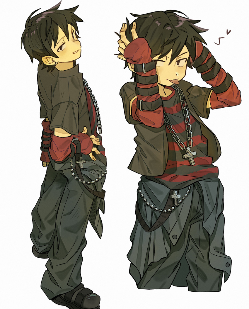 1boy, absurdres, adapted_costume, black_hair, chain, chain_necklace, chinese_commentary, commentary_request