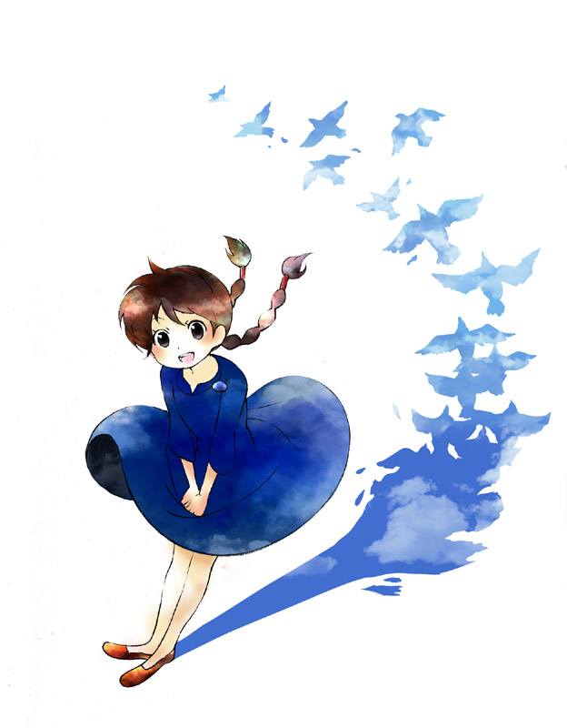 braid, brown_hair, dress, dress_lift, ghibli, p._(momoiro_hakushaku), shadow, sheeta