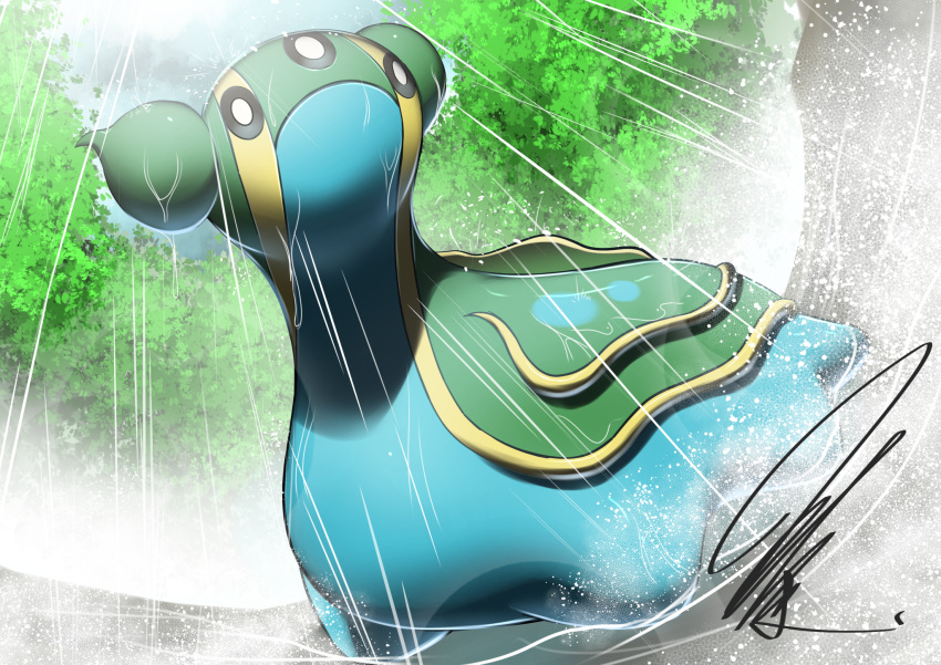 animal_focus, artist_name, black_eyes, bright_pupils, closed_mouth, dutch_angle, full_body, gastrodon