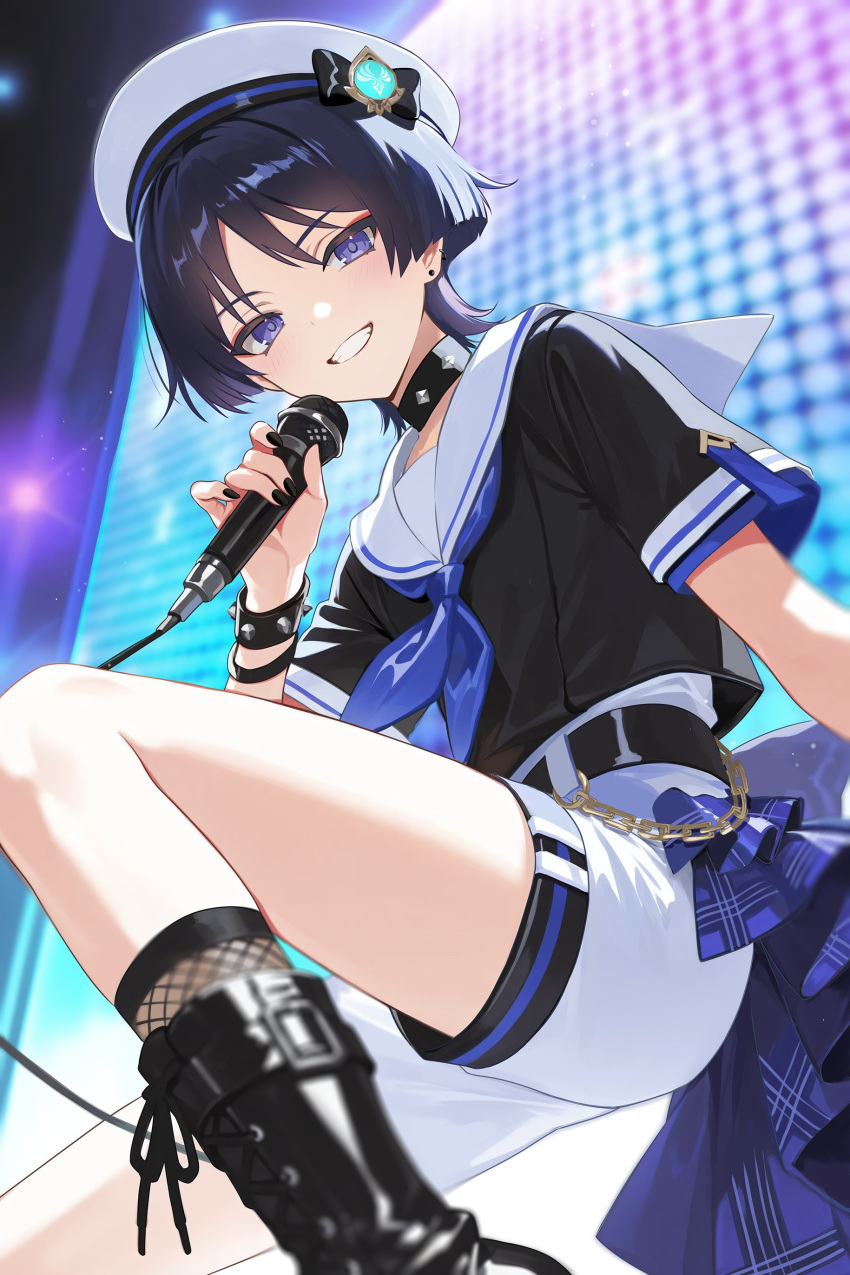 1boy, absurdres, alternate_costume, anemo_symbol_(genshin_impact), arm_at_side, belt, beret, black_belt