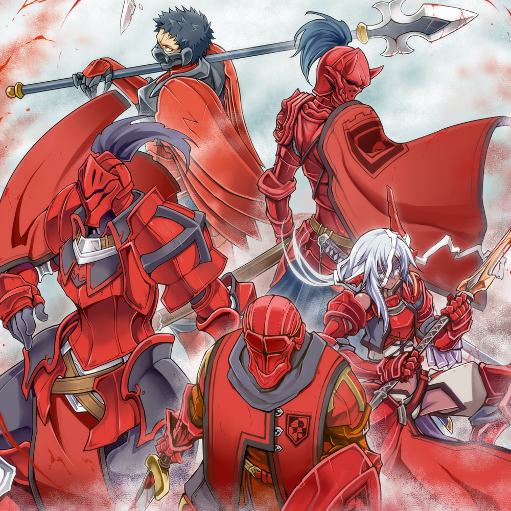 4boys, 5boys, armor, blood, breastplate, dark_skin, faulds, full_armor