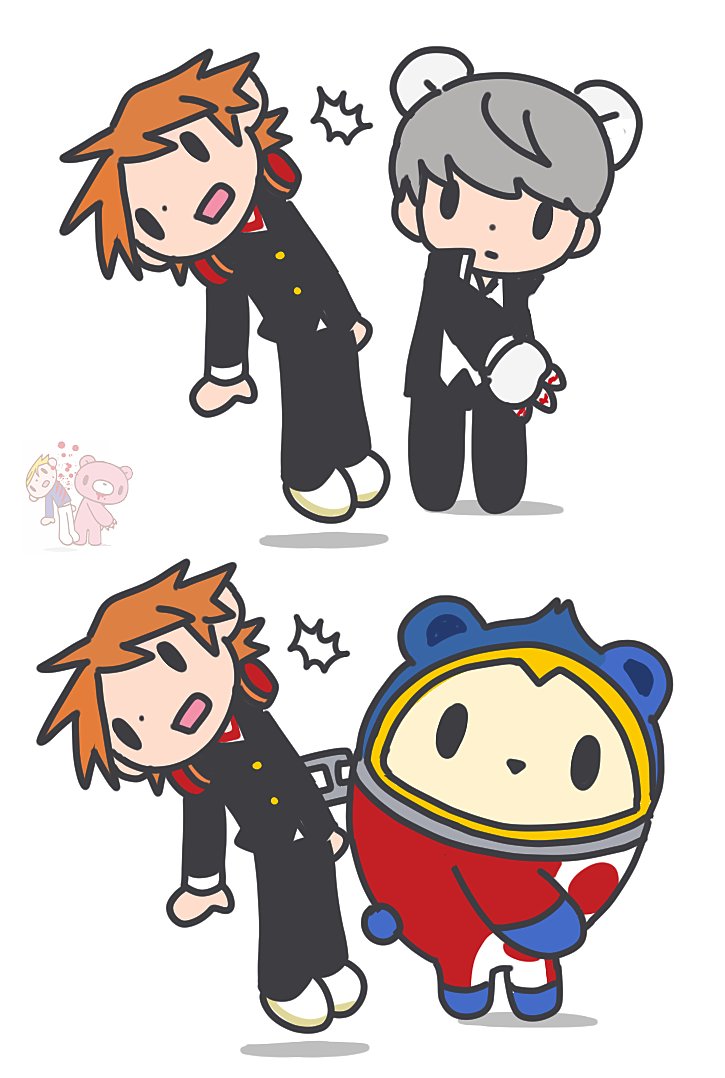 3boys, animal_ears, animal_hands, bear_ears, brown_hair, cosplay, fake_animal_ears, gloomy_bear