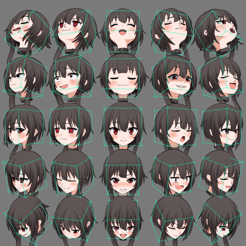 1girl, 25_perspective_box_exercise, :<, :3, :d, :i, ^_^, black_choker