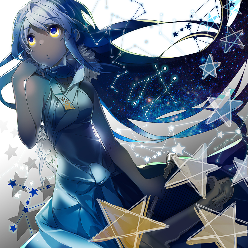 blue, blue_eyes, blue_hair, constellation, harp, instrument, long_hair, nakbe