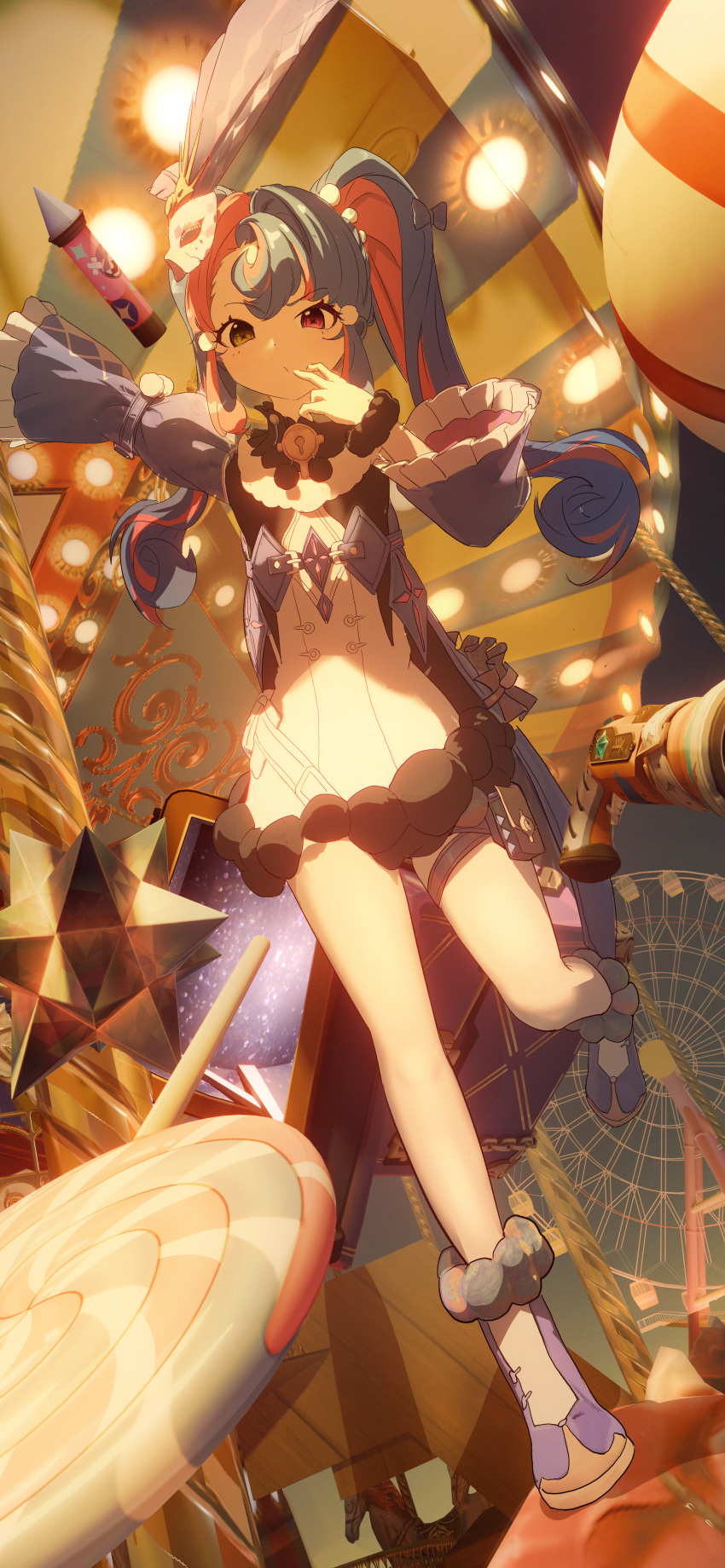 1girl, absurdres, bare_legs, black_collar, coat, collar, commentary_request, dress