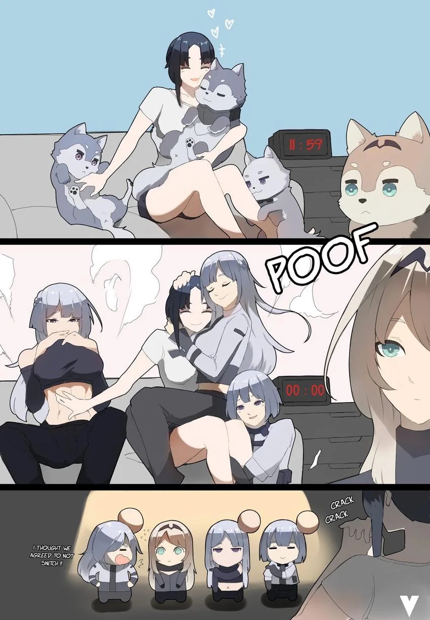 ak-12_(girls_frontline), ak-15_(girls_frontline), an-94_(girls_frontline), angelia_(girls'_frontline), angelia_(girls_frontline), defy_(girls_frontline), girls_frontline, head_bump