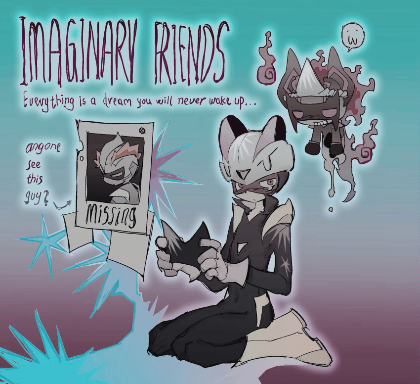 2boys, bodysuit, boots, character_request, closed_mouth, commentary, english_text, gloves