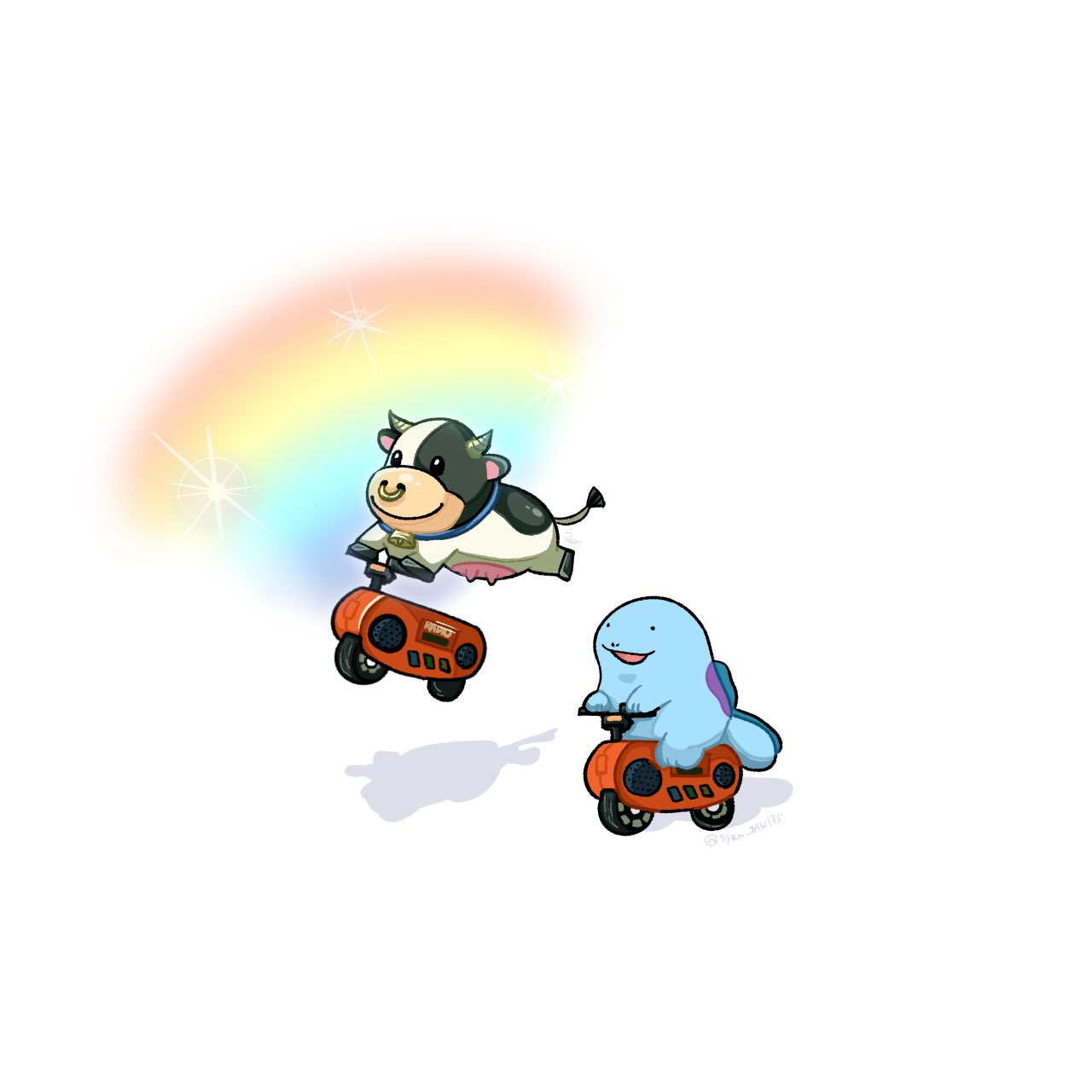 animal, bell, commentary, cow, crossover, highres, horns, mario_kart