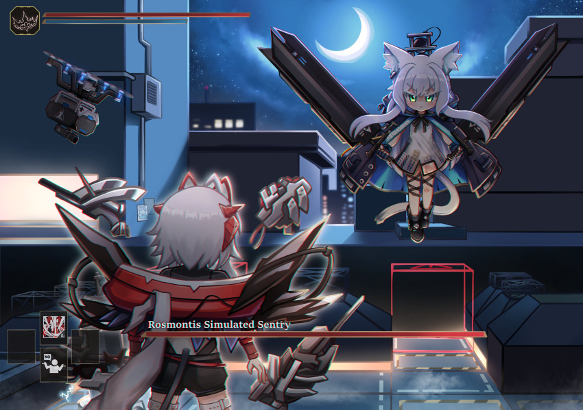 2girls, absurdres, ahoge, angry, animal_ear_fluff, animal_ears, arknights, black_boots