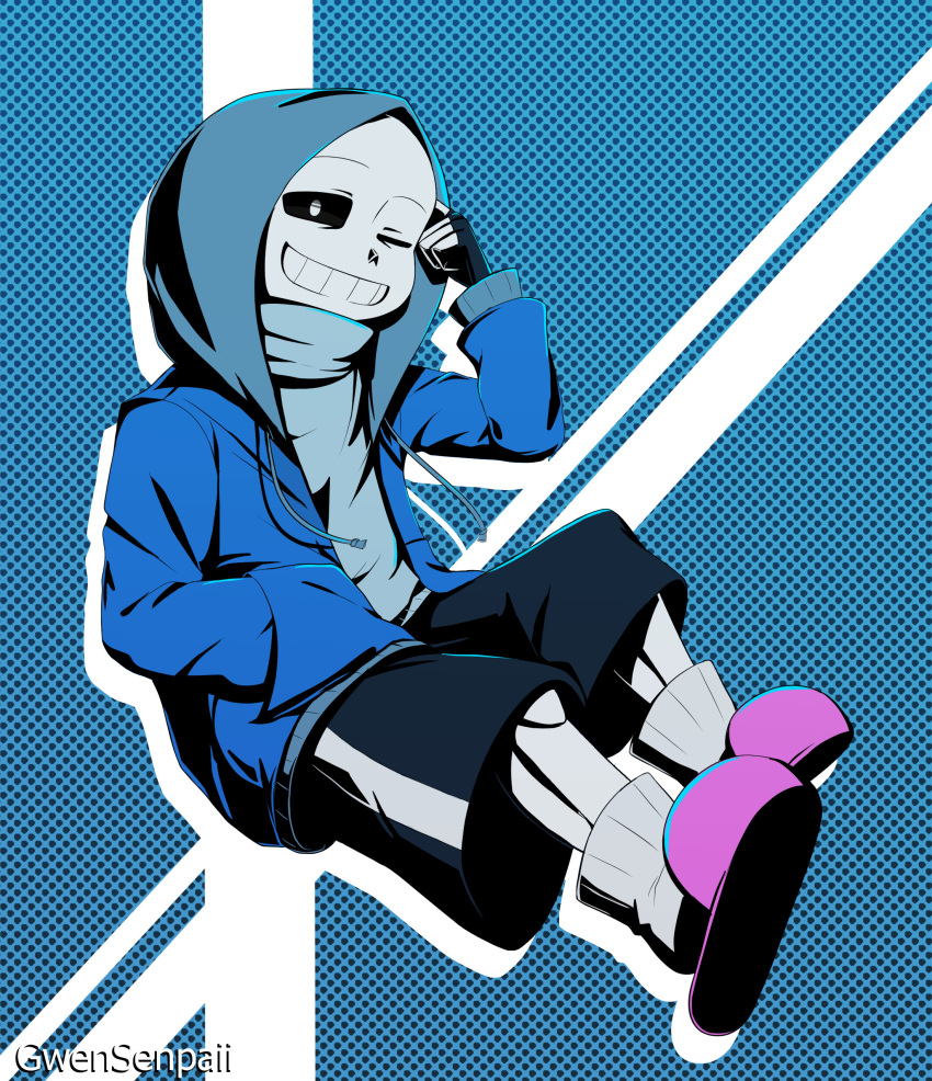 1boy, 2021, 2d, artist_name, black_shorts, blue_background, blue_jacket, blue_theme