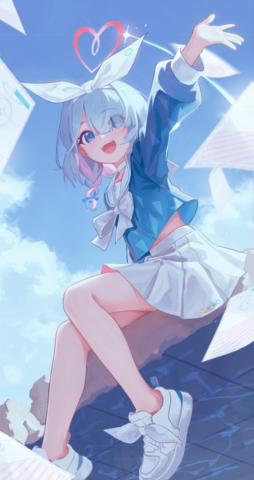 1girl, 5higure, arona_(blue_archive), blue_archive, blue_eyes, blue_hair, blue_shirt, bow