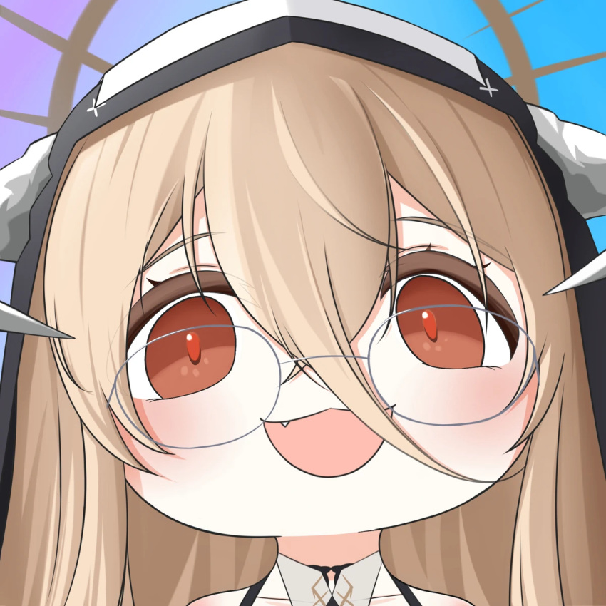 1girl, azur_lane, fangs, glasses, happy, implacable_(azur_lane), long_hair, open_mouth