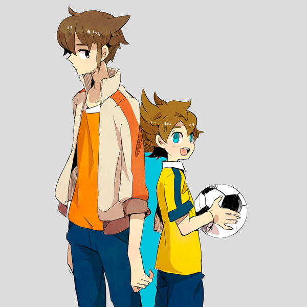 ball, blue_eyes, brown_eyes, brown_hair, endou_mamoru, inazuma_eleven, inazuma_eleven_(series), inazuma_eleven_go