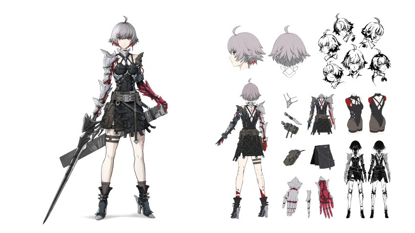 1girl, absurdres, ahoge, ai_limit, arrisa, asymmetrical_gloves, beckhz1, black_boots