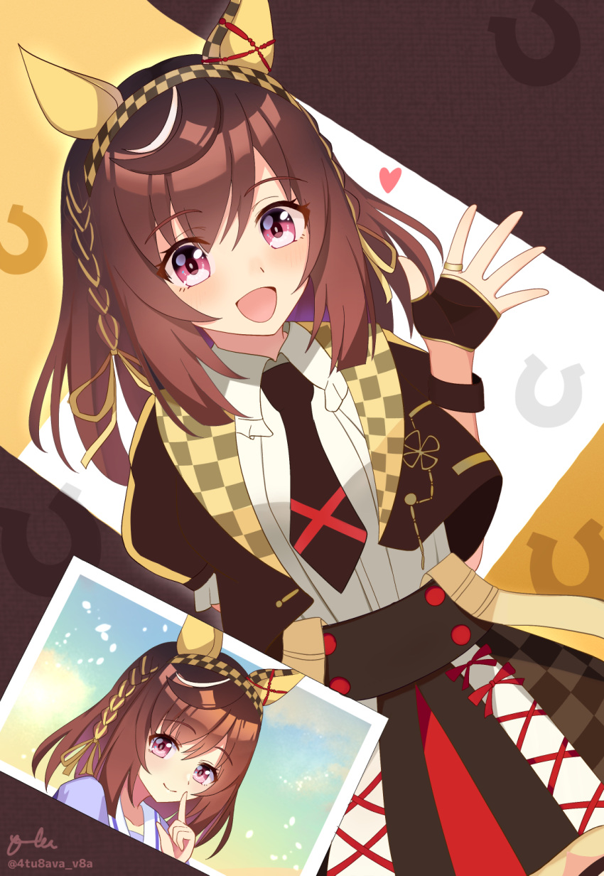 1girl, animal_ears, blush, breasts, brown_hair, buena_vista_(umamusume), closed_mouth, hair_between_eyes