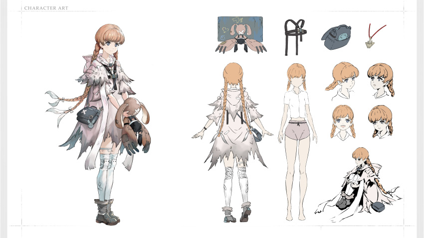 1girl, absurdres, ai_limit, beckhz1, blue_eyes, boots, braid, capelet