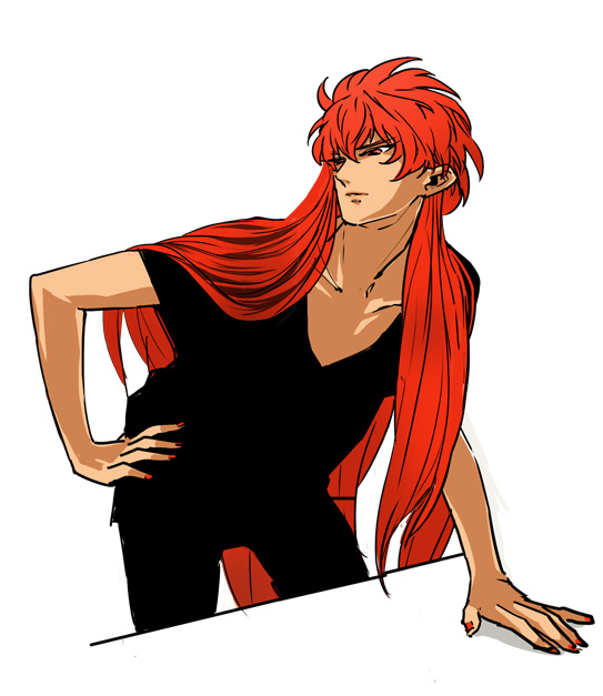 1boy, alternate_costume, aquarius_camus, black_pants, black_shirt, casual, expressionless, eyelashes