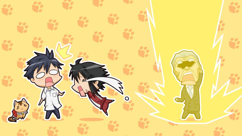 /\/\/\, butler, cat, chibi, grey_hair, highres, ichinose_nagi, josephine